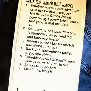 Lululemon size 6 define sweater retail price at $128, and is a Perry winkle blue